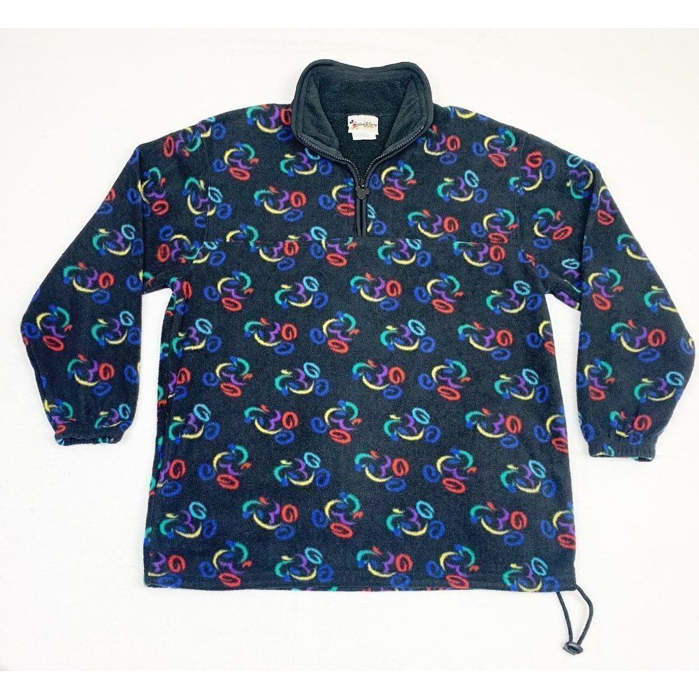 Vintage Mickey Mouse Fleece Sweater Black Small Disney World All Over Print